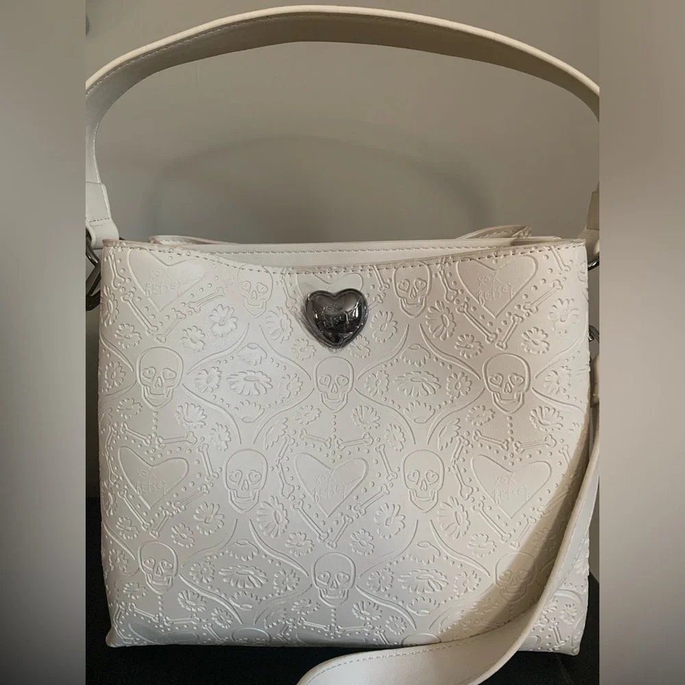 *smaller* Betsey Johnson skull embossed crossbody or satchel purse halloween - Picture 2 of 15